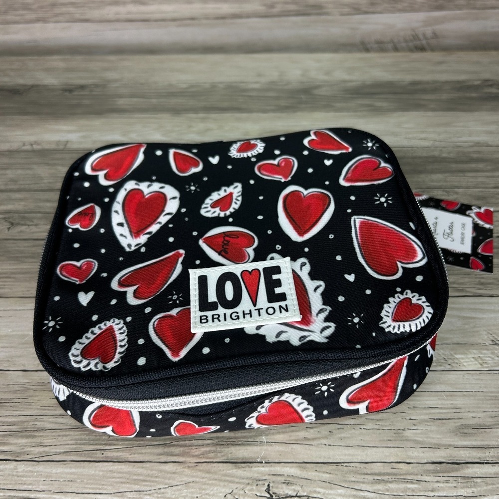 Brighton Jewelry Case Travel Bag Hearts A Flutter Black Red
